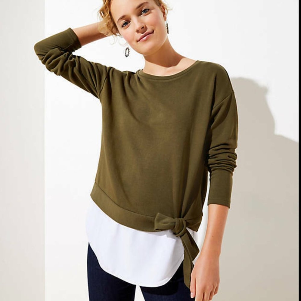 LOFT Front tie olive sweater